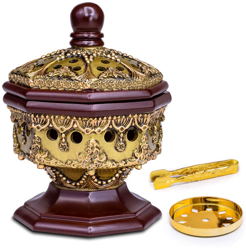 AM Lux Octagon Incense Burner â€“ Charcoal Bakhoor, Cone & Frankincense Resin Holder | Mabkhara for Office, Spiritual Room & Islamic Gifts (Bronze) - Image 1